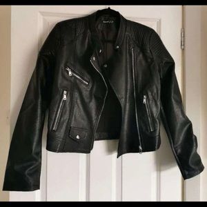 Black Shein Moto Zip up Vegan Leather Jacket